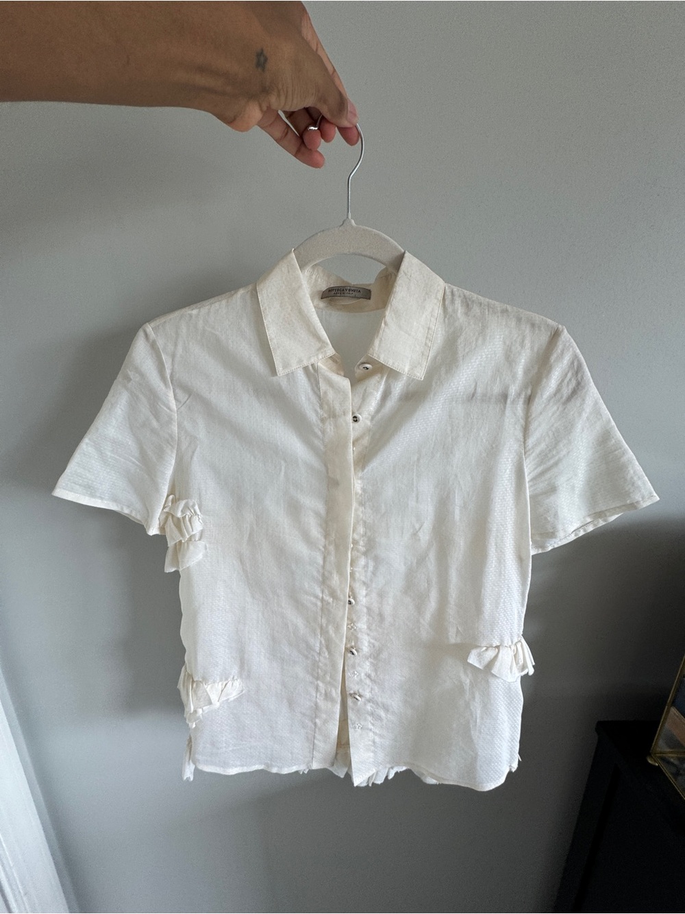 Bottega Veneta Ivory Short-Sleeve Button Front Blouse